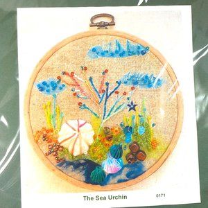 Rowandean THE SEA URCHIN Embroidery Kit w/fabric floss sequins beads organza